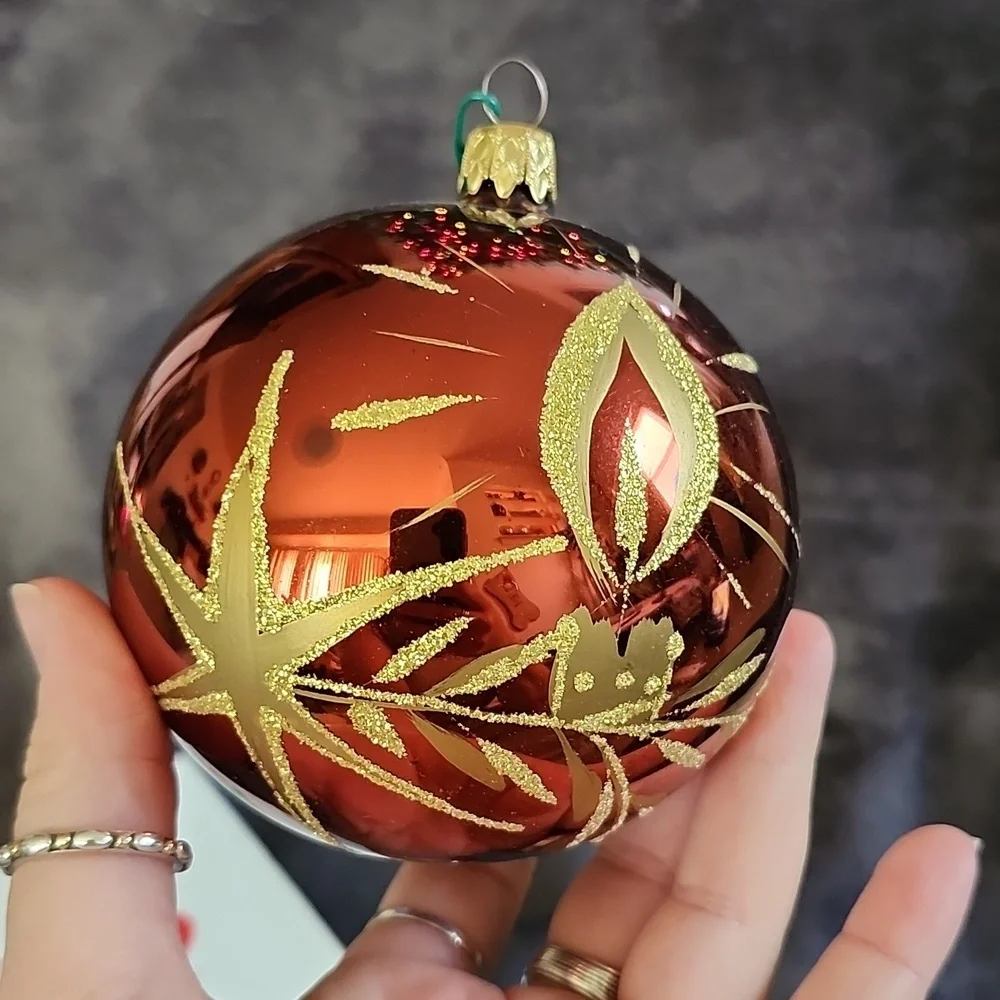 Bronners Christmas Ornament Glass Bulb Copper Gold Colorway Star Candle